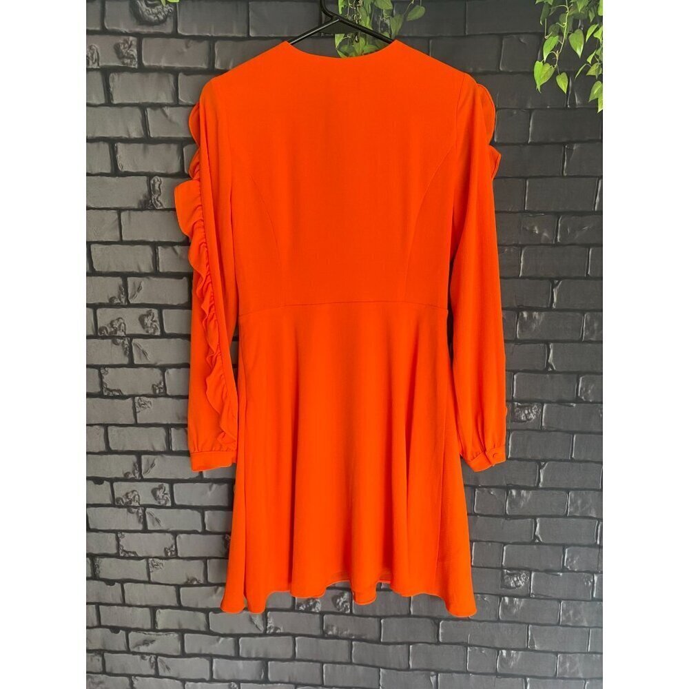Clover And Stone Bright Tangerine Flirty Ruffle Sleeve Party Dress S - Picture 3 of 7